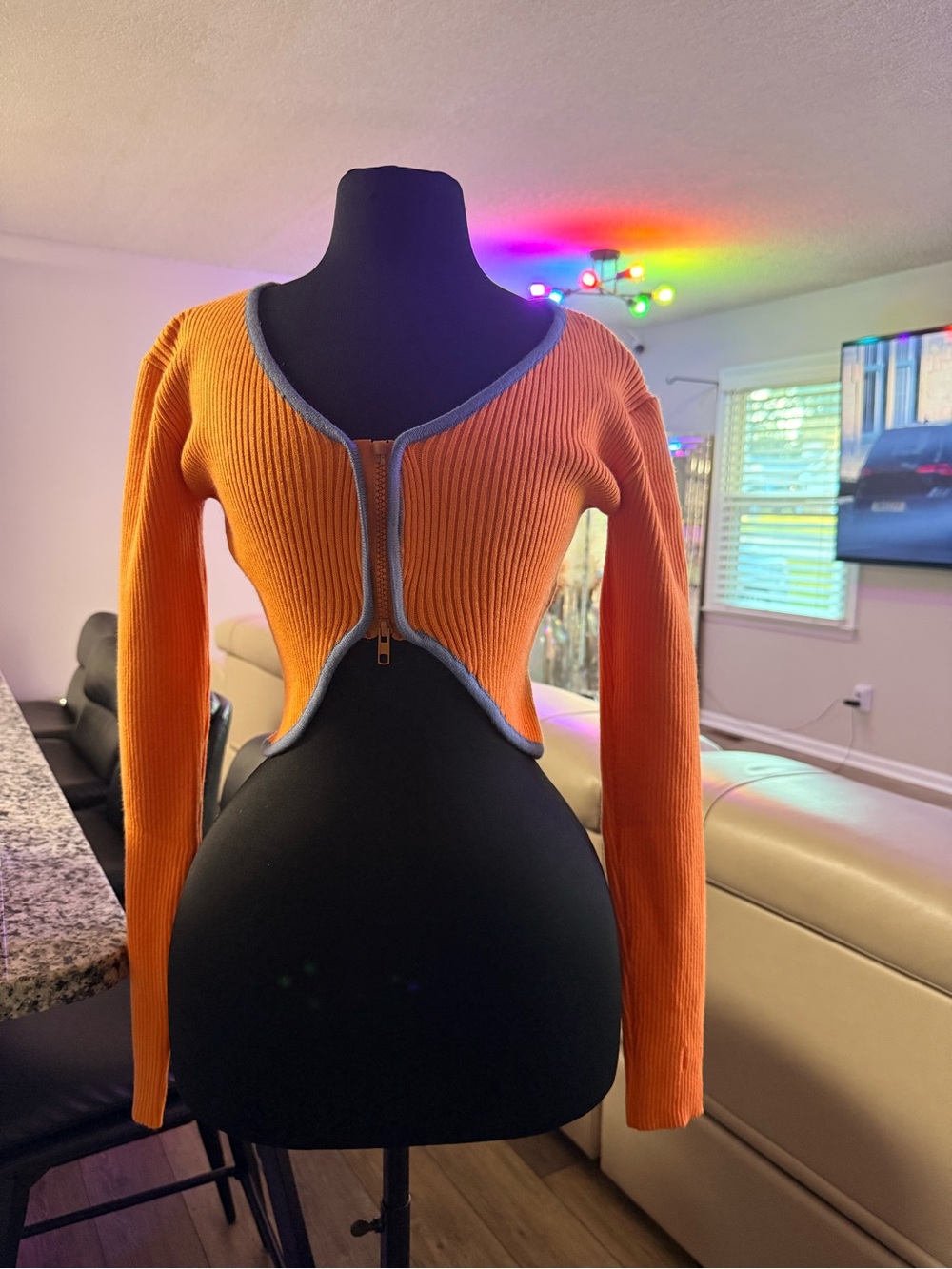 Orange Ribbed Zip-Front Women’s Crop Top by FINESSE